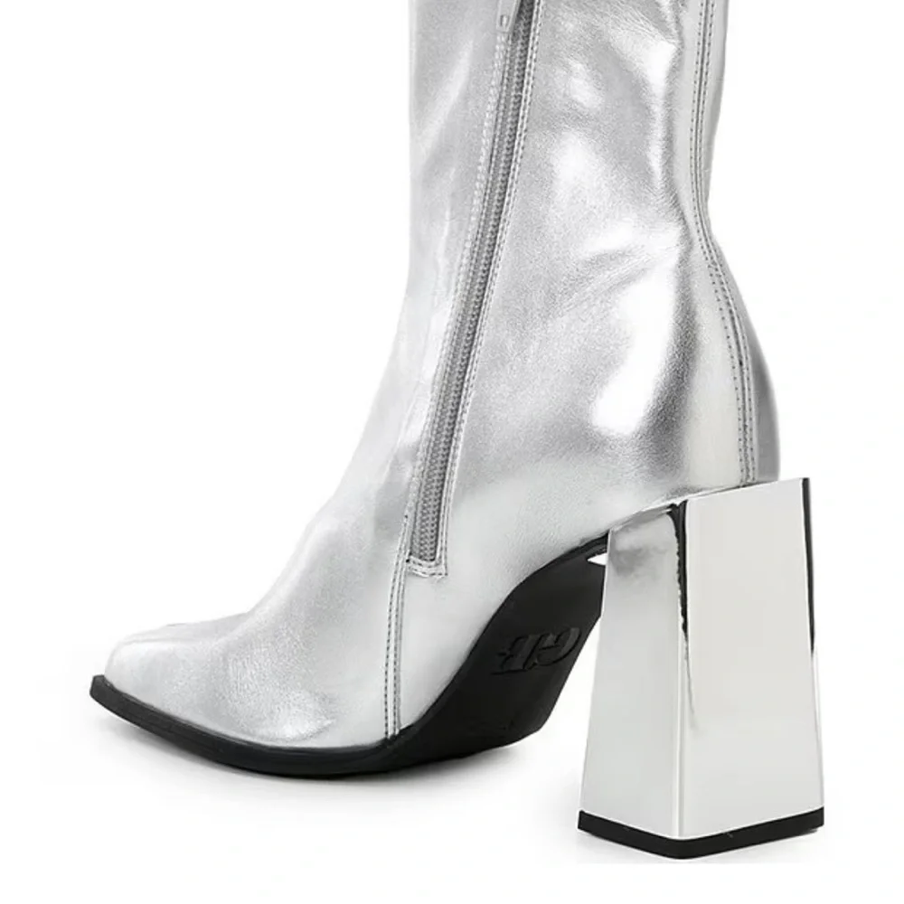 Gianni Bini Silver Metallic Block Heel Ankle Boots - Picture 3 of 15